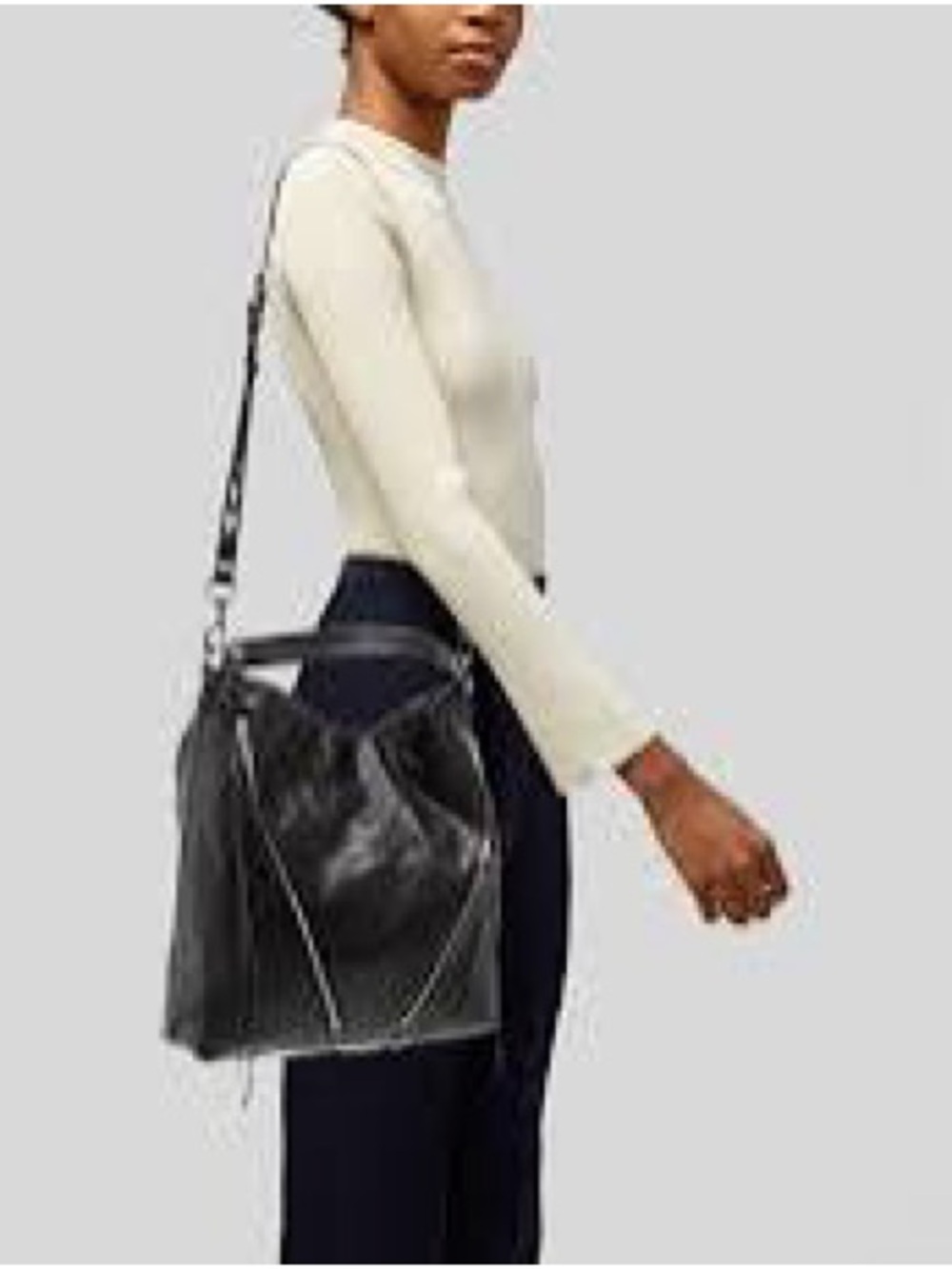 Rebecca Minkoff Moto Hobo Black LeatherZip-Accent Shoulder Bag Vintage